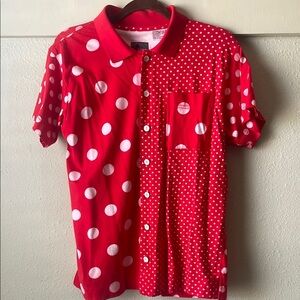 Vintage Liz Wear red white polka dot short sleeve button down top